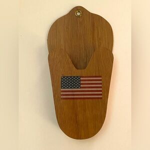 Americana Wooden Wall Pocket with American Flag. We hung scissors!